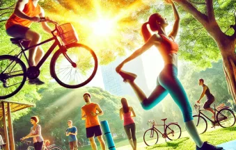 DALL·E 2025-03-01 14.05.55 - A vibrant and energetic scene of people exercising outdoors, including jogging, yoga, and cycling in a park with lush greenery. The focus is on a heal